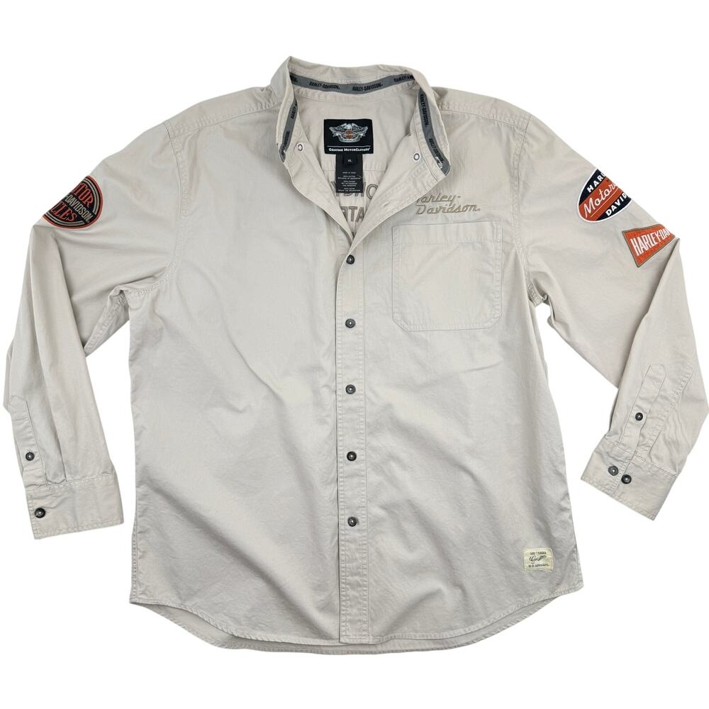 Harley Davidson Cotton Button Shirt Men’s XL Embroidered Patch Biker Moto